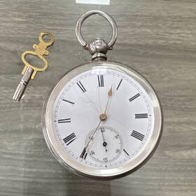L608 H. Samuel Sterling Silver Full Hunter Mechanical Pocket Watch