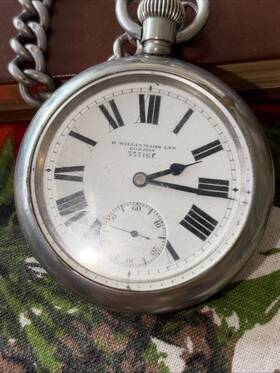 33516f H Williamson London Rare Military Issued Ww1 H.williamson Of Pocket Watch Silver Chain