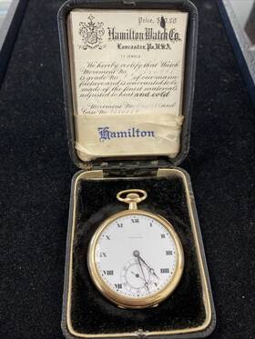 1824588 Hamilton 910 Pocket Watch 17j 12 Size Gold Filled 1917 Box And Papers Running