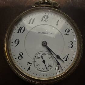 188398 Hamilton Yellow Gold Pocket Watch White Dial Arabic Numerals Seconds Hand