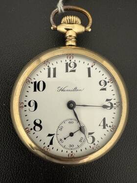 298161 Hamilton 1906 Grade 936 17 Jewels Mechanical Pocket Watch Gold Case Display