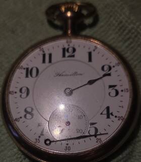 47974536 Hamilton 17 Jewels Open Face Pocket Watch Gold Filled Yellow Case White Dial
