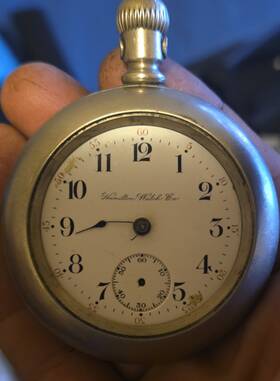 48962 Hamilton Manual Mechanical Open Face Silver Pocket Watch White Dial