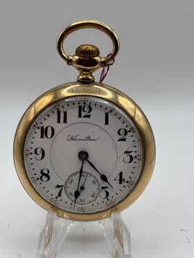 596557 Hamilton 21 Jewel Size 18 10k Gold Filled Railroad Pocket Watch Runs