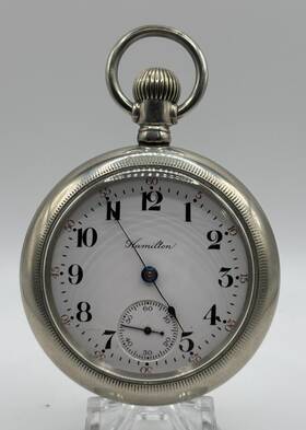 680906 Hamilton 17 Jewel Size 18 Silverode Open Face Pocket Watch Runs
