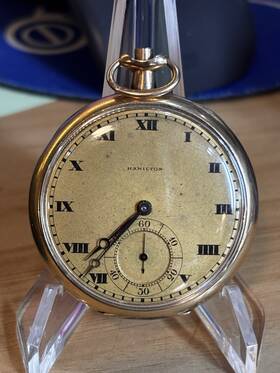 8403215 Hamilton Gold Filled Full Hunter Pocket Watch Roman Numerals Seconds Hand