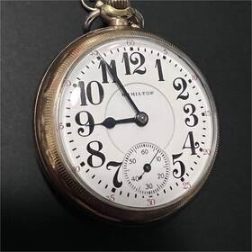 9102779 Hamilton Gold Filled Pocket Watch Yellow White Dial Arabic Numerals Chain