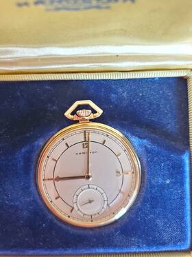 H8492 Hamilton Vintage Open Face Pocket Watch Grade 921 14k Solid Gold