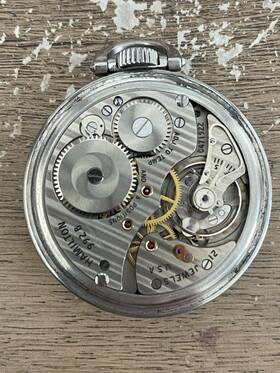 R851207 Hamilton 1963 Grade 992b 16s Model 21 J Pocket Watch Military Case Runs. Nice