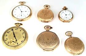 Sb12 Hamilton 6 Vintage Gold Filled Pocket Watches Waltham Elgin Group Lot -