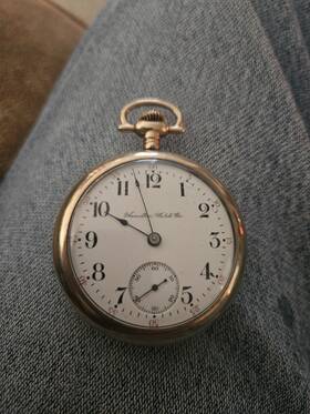 546255 Hamilton Watch Co. Full Hunter Mechanical Pocket Yellow Gold Arabic Numer