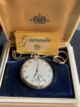 X136142 Hamilton 14k Yellow Gold Filled Pocket Watch In Original Box Runs