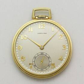 X87673 Hamilton 917 Model 1 10 Size 14k Yellow Gold Open Face Pocket Watch Ca. 1942