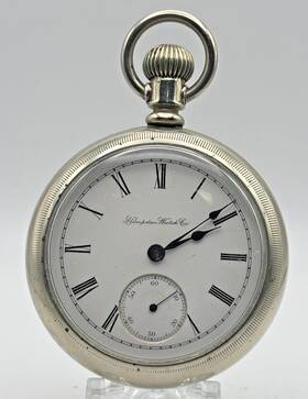 1181961 Hampden 7 Jewel Size 18 Open Face Oresilver Case Pocket Watch Runs