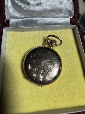 1618157 Hampden Vintage 14k Gold Filled Duebler Pocket Watch Working Bird
