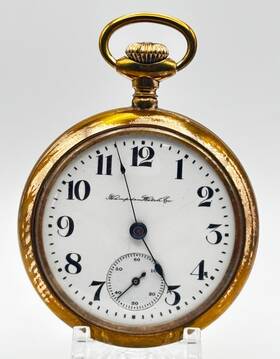 2359607 Hampden Inch Champion Open Face 14k Gold Plated 7 Jewel Size 18 Pocket Watch Runs