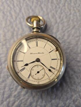 2571023 Hampden 1909 Special Railway 21j Pocket Watch 18s Coin Silver Fahys