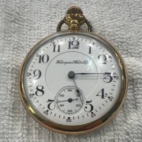 3405645 Hampden Gold Full Hunter Pocket Watch Mechanical 17 Jewels Vintage