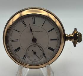 352257 Hampden 10k Gold Filled 15 Jewel Size 18 Open Face Pocket Watch Minor Repair