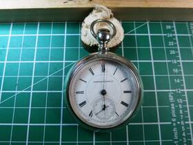 449154 Hampden 4 Oz Coin Silver Model 1 Kw/ks Pocket Watch. Serial 449154. Runs Well
