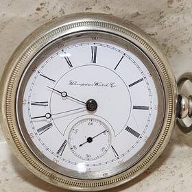 5834 Hampden Antique 18s 17j Railway Open Face Mechanical Movement Runs 65mm
