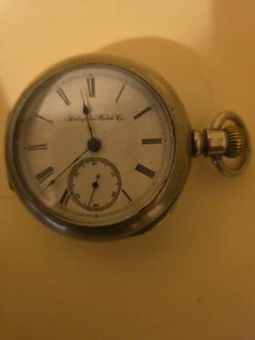 676270 Hampden Antique Pocket Watch 7 Jewel Silveroid Case Running Fancy Movement