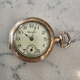 802426 Hampden Full Hunter Yellow Gold Mechanical Pocket Watch Arabic Numerals
