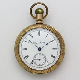 890746 Hampden Gladiator Model 3 18 Size Open Face Gold Filled Pocket Watch Ca. 1895