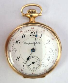 9981042 Hampden Open Face 14k Yellow Gold Antique Pocket Watch 17 Jewel