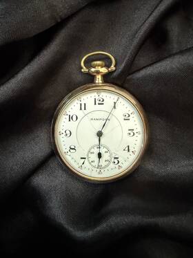 No109 Hampden Vintage Pocket Watch 15 Jewel Canton Ohio Gold Filled Case Running