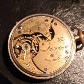 1738901 Hampden Watch Co. Champion Yellow Gold Pocket Roman Numerals Mechanical