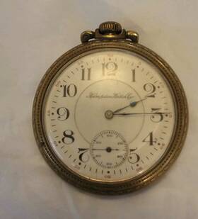 2859541 Hampden Watch Co 17 Jewels Pocket Yellow Gold White Dial Arabic Numerals