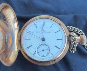 719683 Hampden Watch Co. Gold Filled Full Hunter Pocket Roman Numerals Mechanical