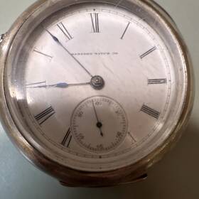 744907 Hampden Watch Co Pocket Coin Silver Half Hunter Roman Numerals Mechanical