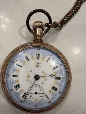 862612 Hampden Watch Co 1893 Pocket - 17j Adjusted Movement Ornate Floral Dial Runs
