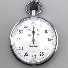 15.0101-w0 Hanhart Vintage Stopwatch German Made Lever 7 Jewel 54.9mm With Chain 14 Inch