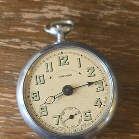 1422303 Harman Swiss Made Silver Pocket Watch Arabic Numerals Ivory Dial Brevet