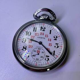43744-94 Haste Mechanical Full Hunter Pocket Watch White Arabic Dial 12/24h Train