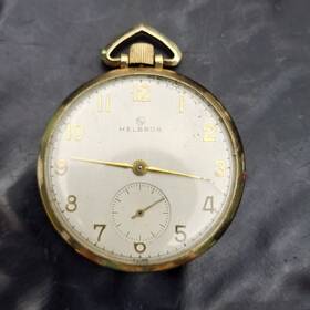 16445 Helbros Pocket Watch Vintage 17j 10k Rgp Swiss Movement Hxw For Parts/repair