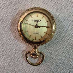 8971ud Helbros Quartz Pocket Watch Gold Tone Open Face Dial Stick Indexes