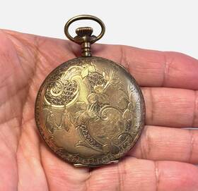 5683872-for Hudson 5683872 Vtg Engraved Gold Plate Case Pocket Watch 11 Jewels Parts