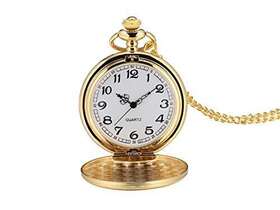 I-mart 757510690329 Smooth Vintage Pocket Watch With Chain Gold