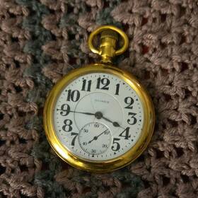 1912956 Illinois Gold Filled Open Face Pocket Watch Yellow Arabic Numerals Mechani