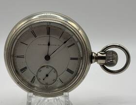 230412 Illinois Sidewinder 11 Jewel Size 18 Open Face Nickeloid Pocket Watch Runs