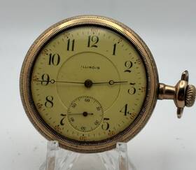 2403218 Illinois 10k Gold Filled 15 Jewel Size 16 Open Face Pocket Watch Runs