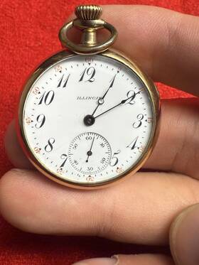 2949361 Illinois Watch Co. 17 Jewels White Dial Gold-toned Case Pocket 3/0s