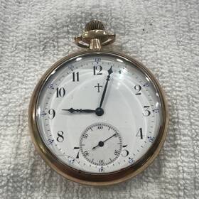 3309799 Illinois Gold Pocket Watch Mechanical Arabic Numerals Vintage Open Face