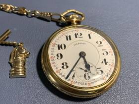 3606296 Illinois Vintage Pocket Watch R/r Grade Mod.9 16s 17j 14k G.f #3606296 Runs