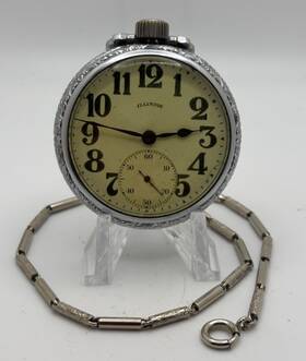 3694390 Illinois Inch Sangamo Special 23 Jewel Size 17 Railroad Pocket Watch W Chain Runs