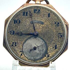 3787341 Illinois Inch Monarch 19 Jewel Size 12 Gold Filled Octagon Case Pocket Watch Runs